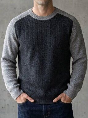 Theory Sweater Wool Cashmere Two Tone Grey Long Sleeve Men's XXL 2XL
